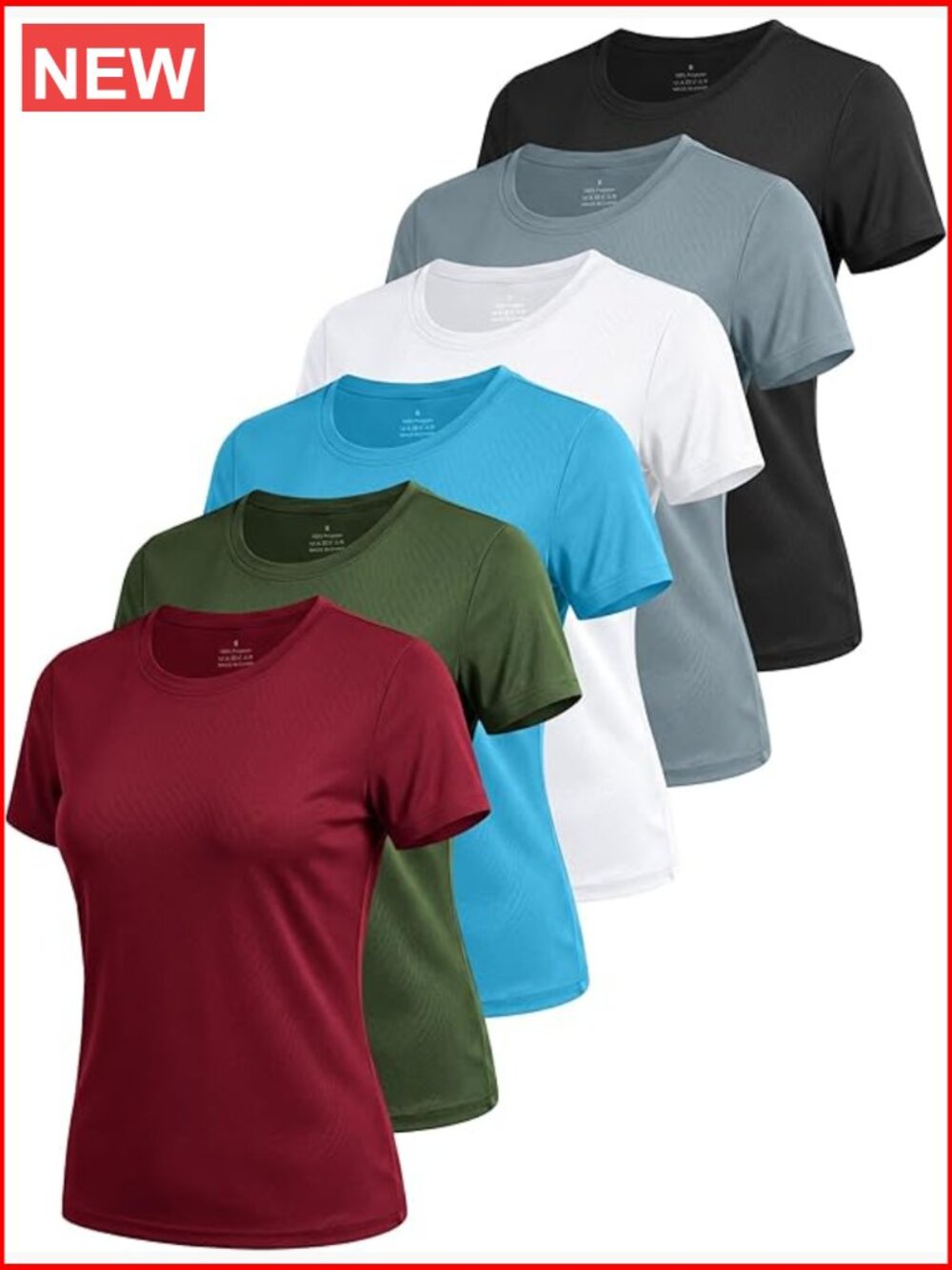 6 Pack UPF Sun Protection Athletic T-Shirts Short Sleeve Quick Dry Crew Neck